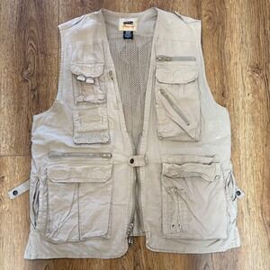 Humvee Mens Khaki Tan Cotton Safari Fishing Utility Vest Multi-Pocket 2XL